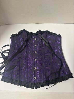 Purple Brocade Overbust Corset with Black Trim - Women Intimates & Sleepwear